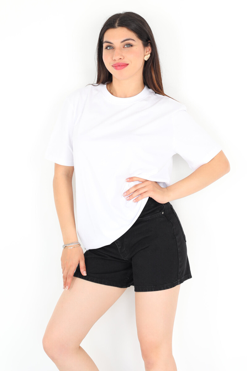 Bisiklet Yaka Oversize Beyaz Unisex T-Shirt - 1