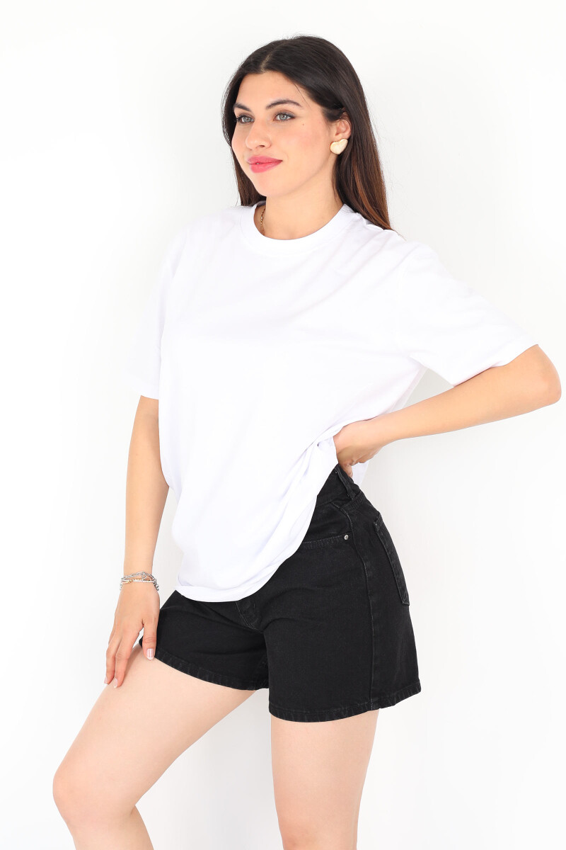 Bisiklet Yaka Oversize Beyaz Unisex T-Shirt - 4