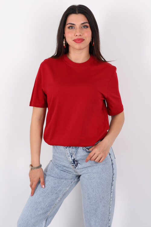 Bisiklet Yaka Oversize Bordo Unisex T-Shirt 