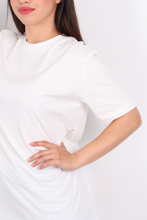 Bisiklet Yaka Oversize Ekru Unisex T-Shirt - 2
