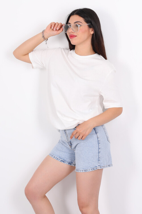 Bisiklet Yaka Oversize Ekru Unisex T-Shirt 