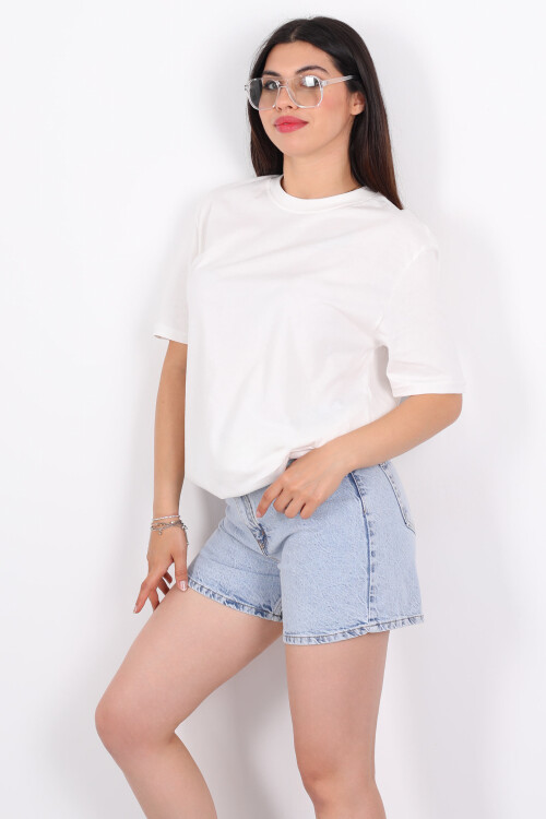 Bisiklet Yaka Oversize Ekru Unisex T-Shirt - 3