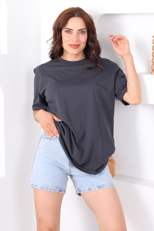 Bisiklet Yaka Oversize Füme Unisex T-Shirt 