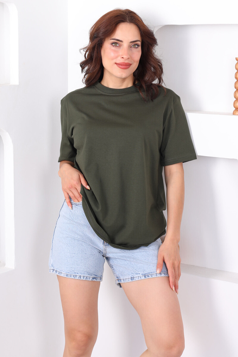 Bisiklet Yaka Oversize Haki Unisex T-Shirt - 4