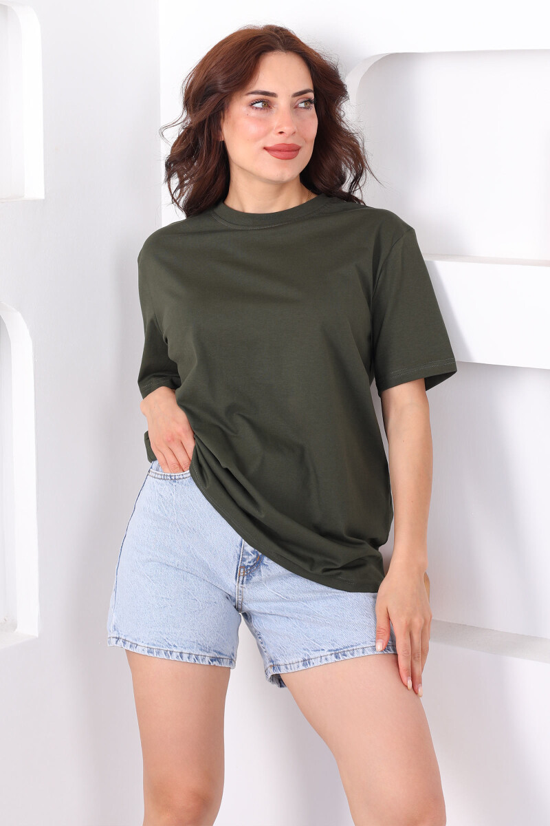 Bisiklet Yaka Oversize Haki Unisex T-Shirt - 3