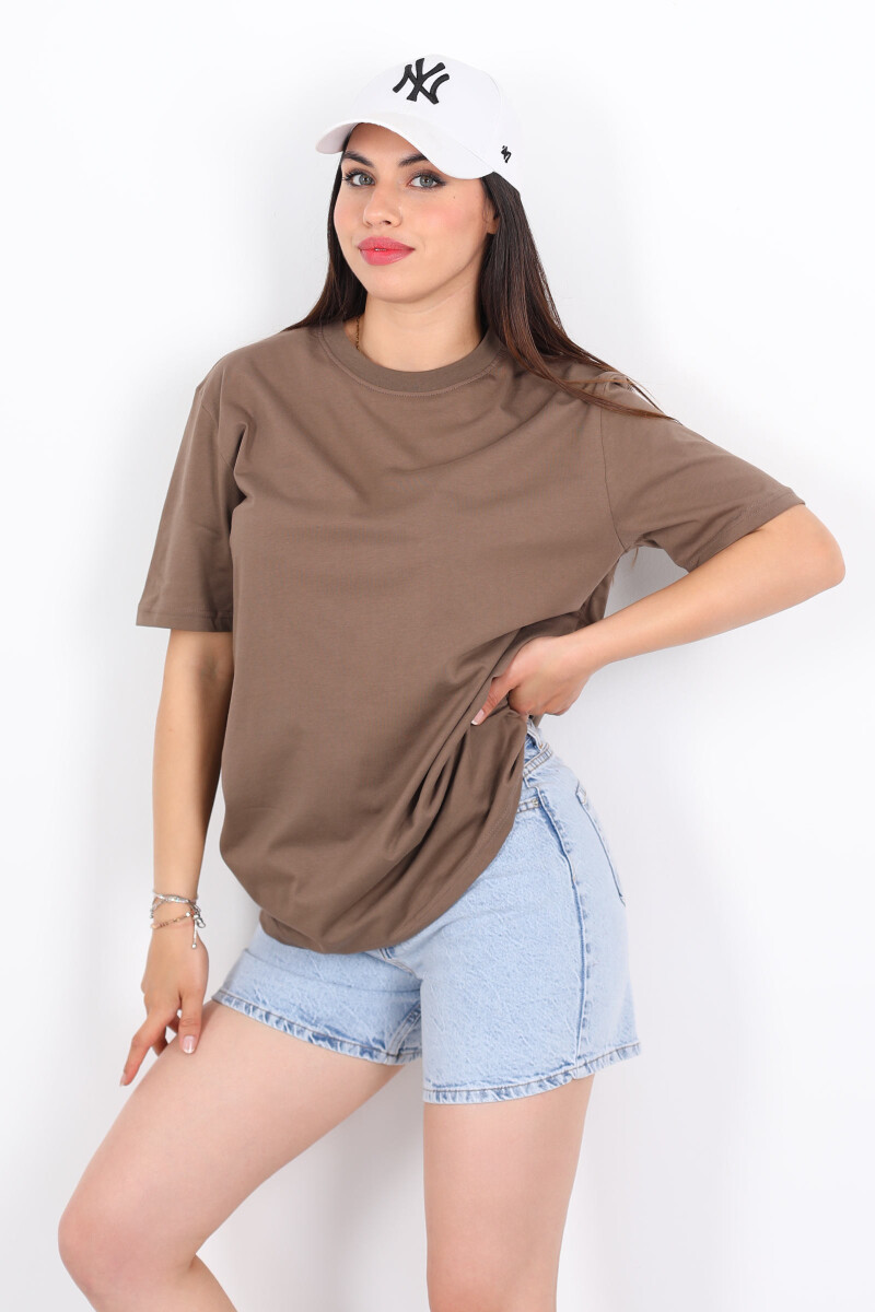 Bisiklet Yaka Oversize Kahverengi Unisex T-Shirt - 4