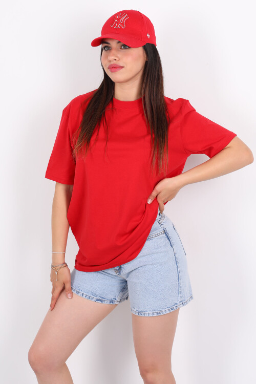Bisiklet Yaka Oversize Kırmızı Unisex T-Shirt - 3