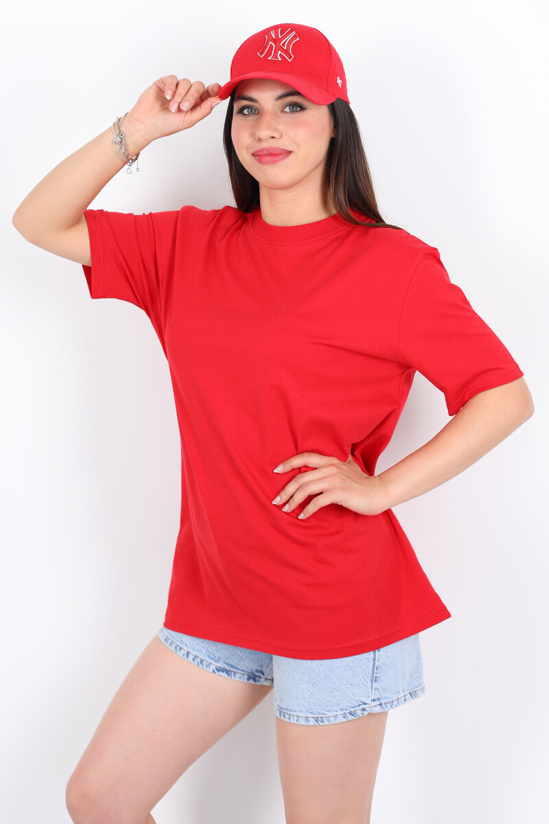 Bisiklet Yaka Oversize Kırmızı Unisex T-Shirt - 6