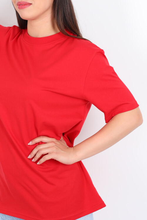 Bisiklet Yaka Oversize Kırmızı Unisex T-Shirt - 2