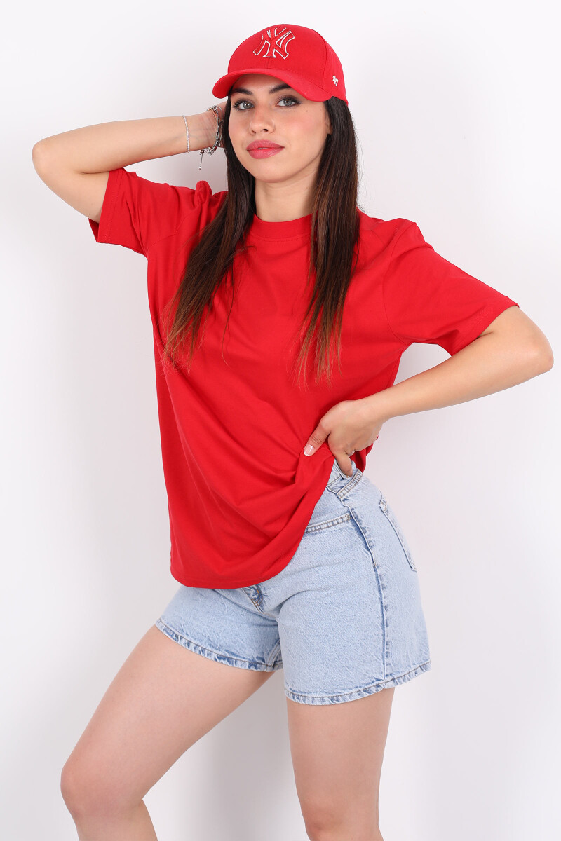 Bisiklet Yaka Oversize Kırmızı Unisex T-Shirt - 4