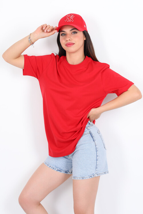 Bisiklet Yaka Oversize Kırmızı Unisex T-Shirt 