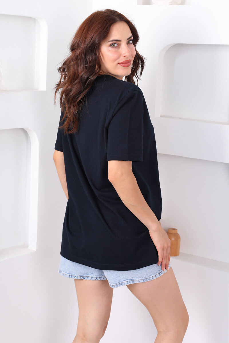 Bisiklet Yaka Oversize Lacivert Unisex T-Shirt - 4