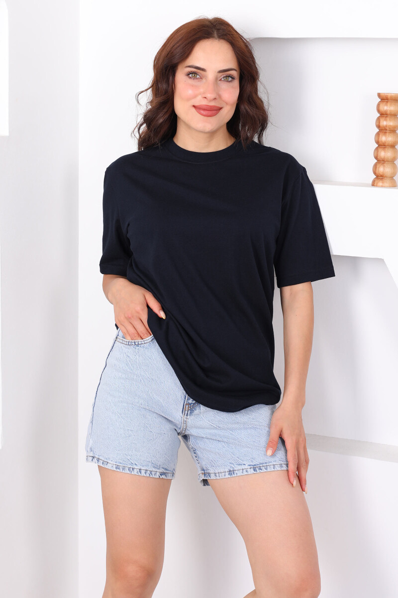 Bisiklet Yaka Oversize Lacivert Unisex T-Shirt - 3