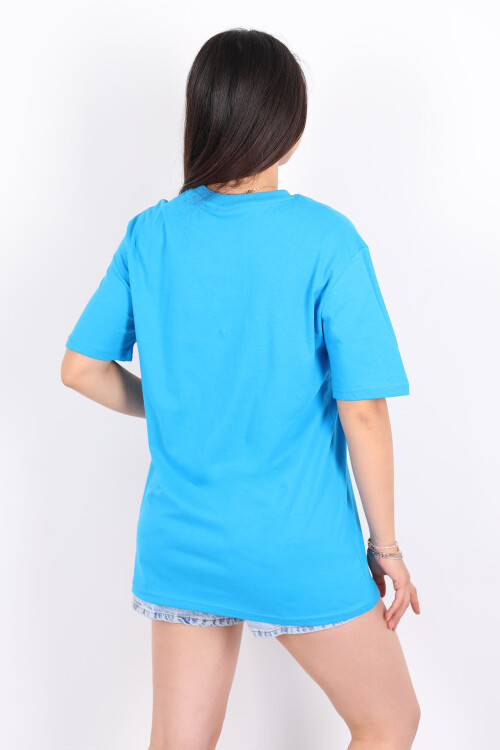 Bisiklet Yaka Oversize Açık Mavi Unisex T-Shirt - 5