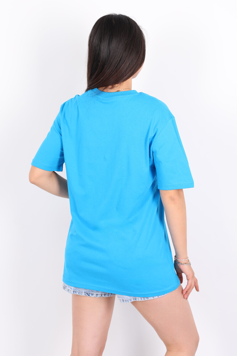 Bisiklet Yaka Oversize Açık Mavi Unisex T-Shirt - 5