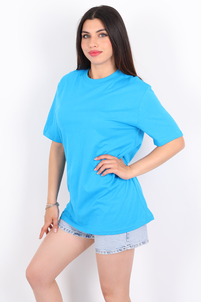 Bisiklet Yaka Oversize Açık Mavi Unisex T-Shirt - 4