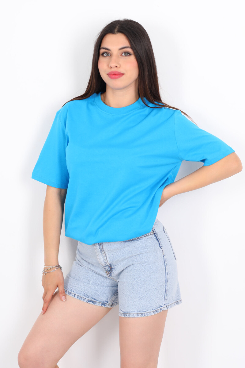 Bisiklet Yaka Oversize Açık Mavi Unisex T-Shirt - 1