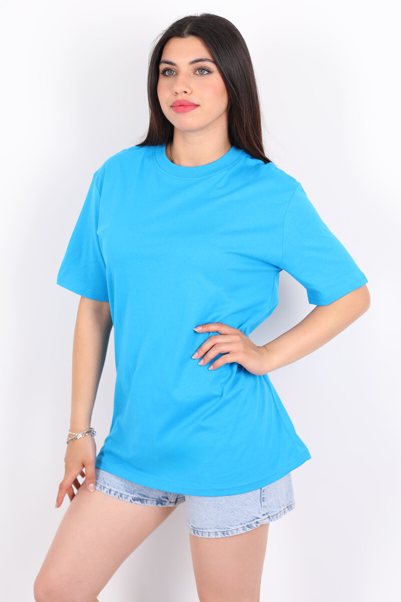 Bisiklet Yaka Oversize Açık Mavi Unisex T-Shirt - 6