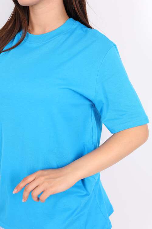 Bisiklet Yaka Oversize Açık Mavi Unisex T-Shirt - 2