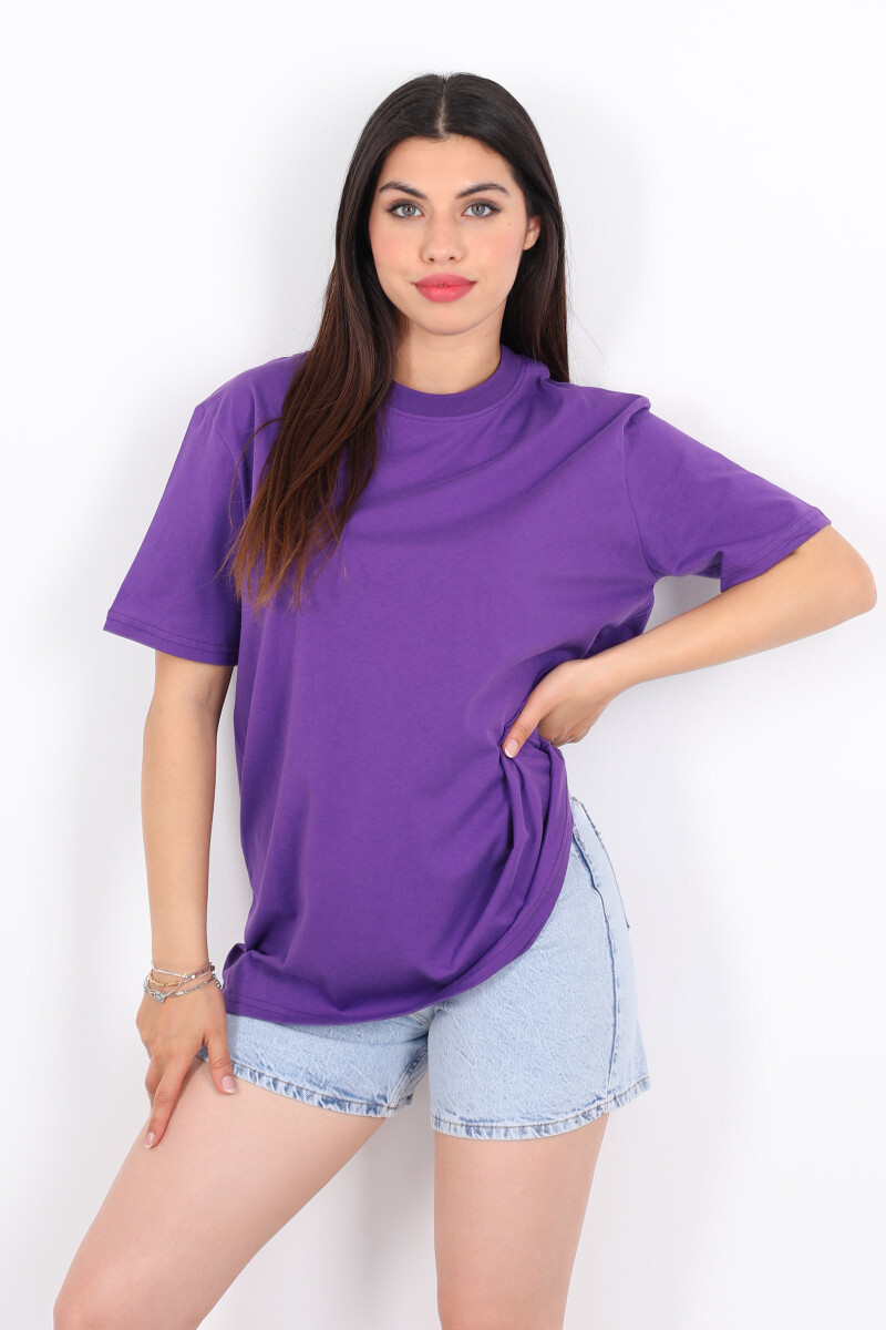 Bisiklet Yaka Oversize Mor Unisex T-Shirt - 3