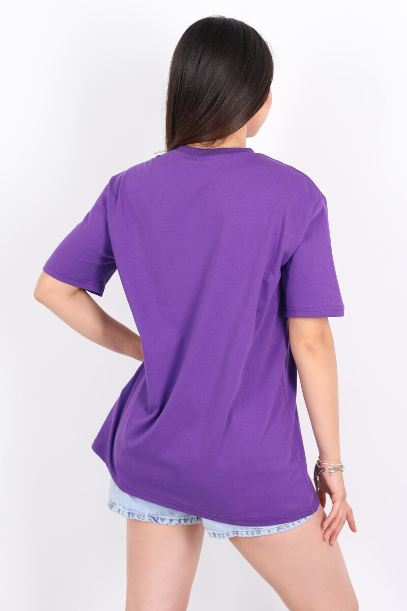 Bisiklet Yaka Oversize Mor Unisex T-Shirt - 5