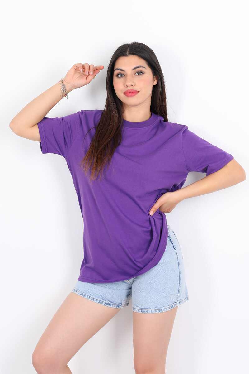 Bisiklet Yaka Oversize Mor Unisex T-Shirt - 1