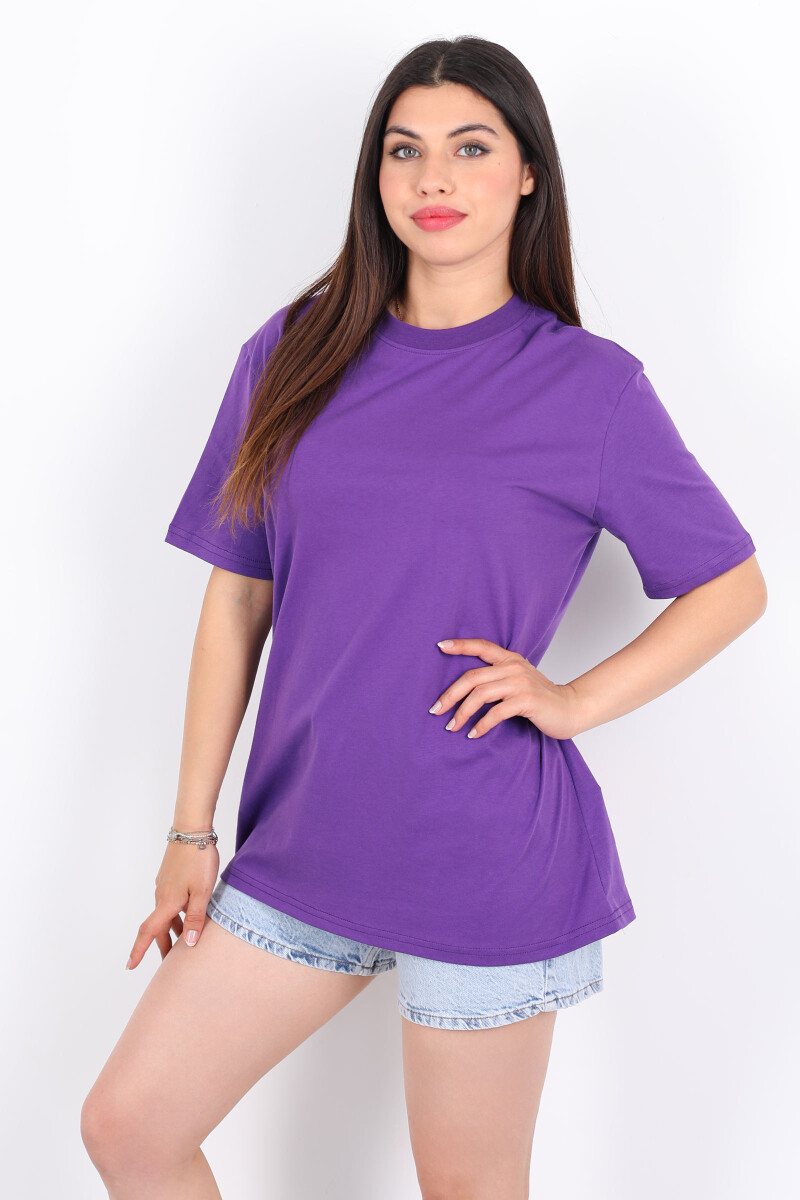 Bisiklet Yaka Oversize Mor Unisex T-Shirt - 6