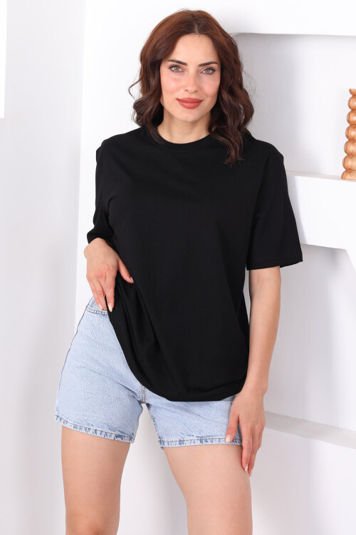 Bisiklet Yaka Oversize Siyah Unisex T-Shirt - 5