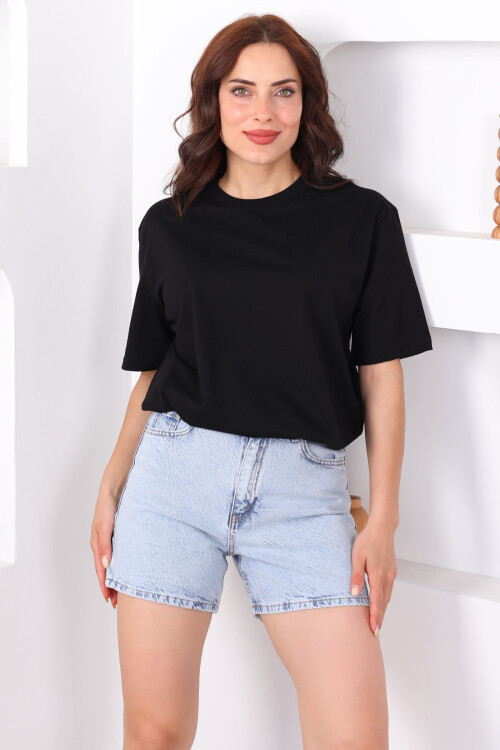 Bisiklet Yaka Oversize Siyah Unisex T-Shirt - 3
