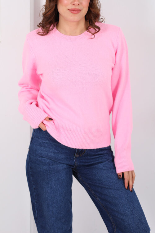 Bisiklet Yaka Pembe Kadın Triko Kazak - Berox (1)