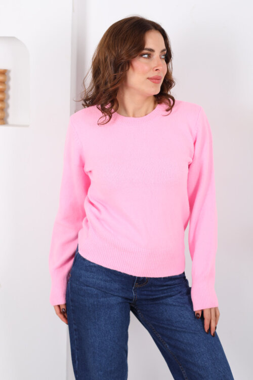 Bisiklet Yaka Pembe Kadın Triko Kazak - Berox