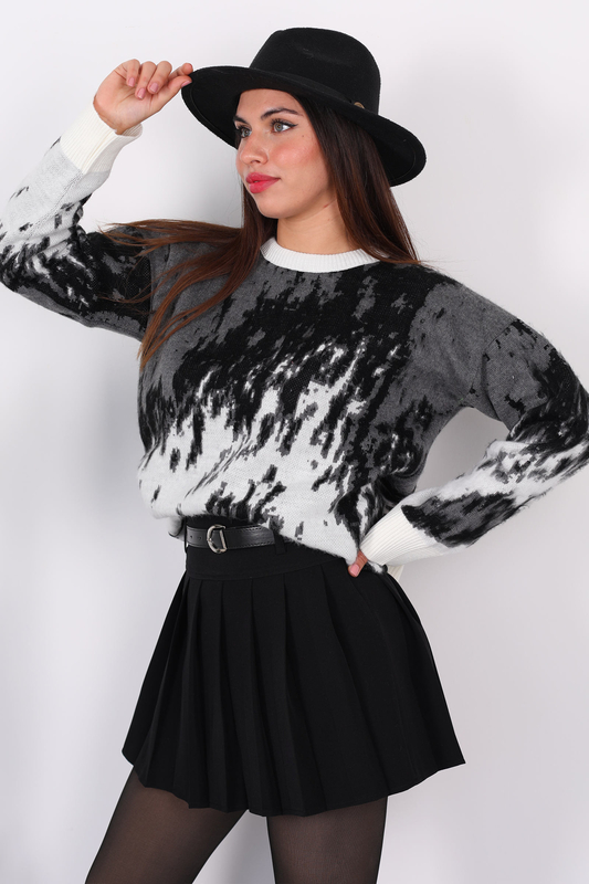 Bisiklet Yaka Renk Geçişli Oversize Füme Kadın Triko Kazak - 3