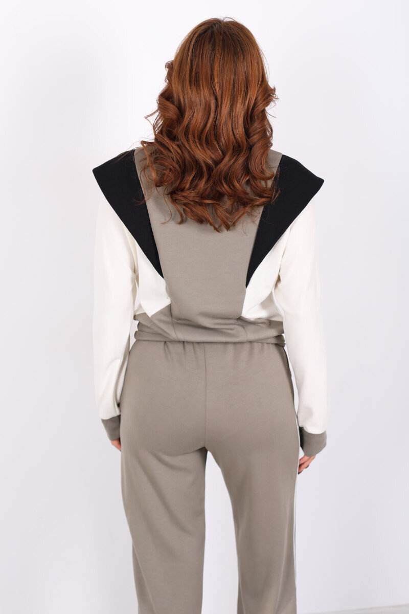 Bisiklet Yaka Renkli Haki Kadın Modal Takım - 5