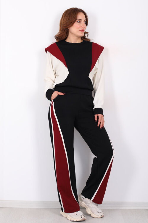 Bisiklet Yaka Renkli Siyah Kadın Modal Takım - Berox