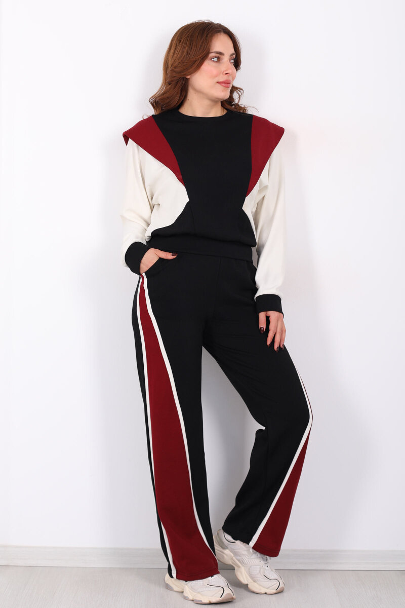 Bisiklet Yaka Renkli Siyah Kadın Modal Takım - 1