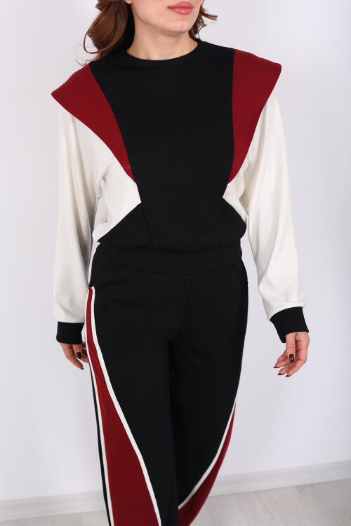 Bisiklet Yaka Renkli Siyah Kadın Modal Takım - Berox (1)