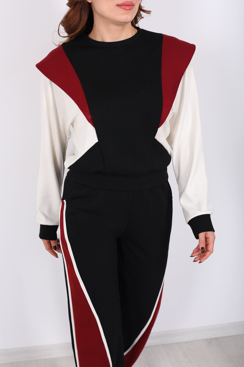 Bisiklet Yaka Renkli Siyah Kadın Modal Takım - 2