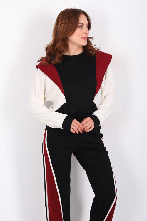 Bisiklet Yaka Renkli Siyah Kadın Modal Takım - 3