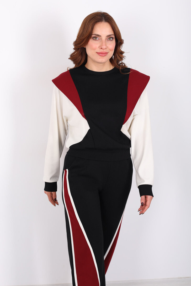 Bisiklet Yaka Renkli Siyah Kadın Modal Takım - 7