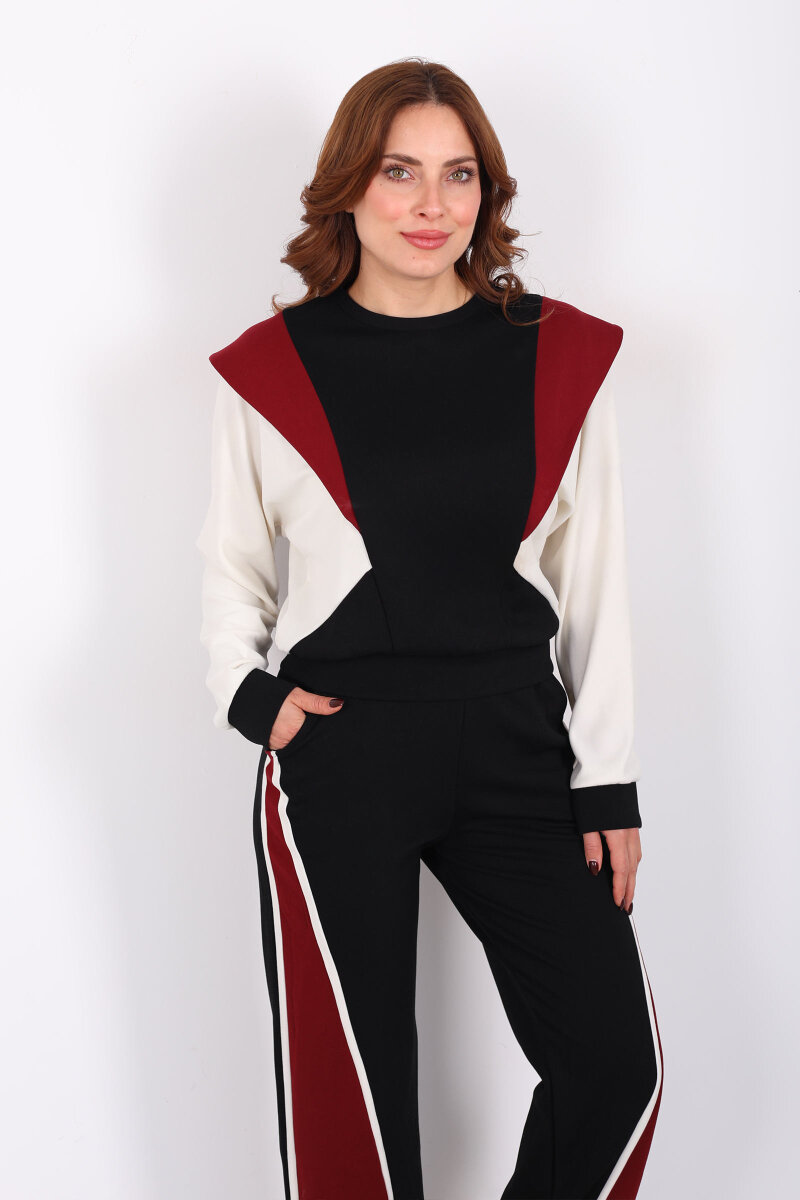 Bisiklet Yaka Renkli Siyah Kadın Modal Takım - 5