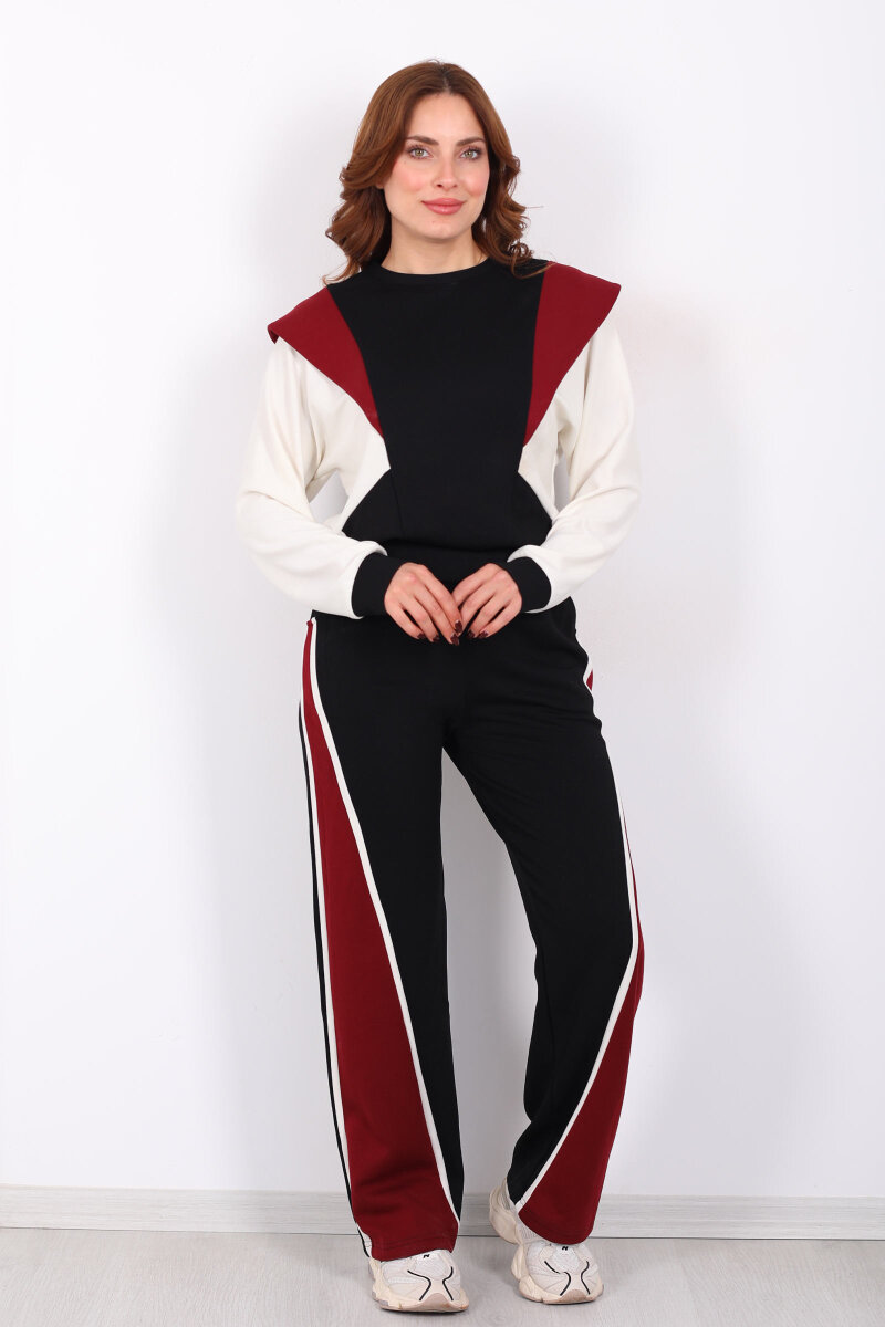 Bisiklet Yaka Renkli Siyah Kadın Modal Takım - 4