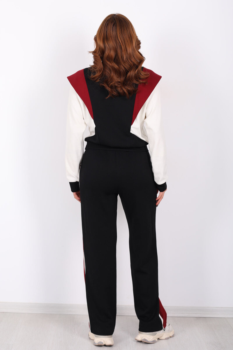 Bisiklet Yaka Renkli Siyah Kadın Modal Takım - 6