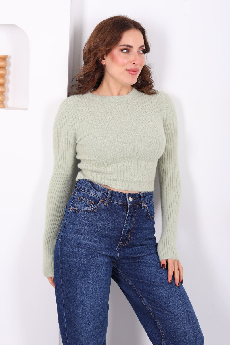 Bisiklet Yaka Sakallı Yumuşak Çağla Yeşili Kadın Triko Kazak - 3