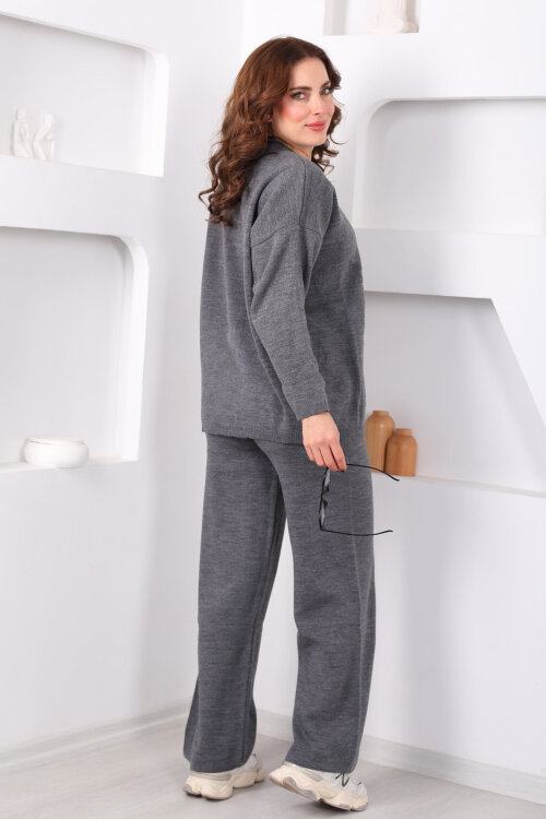 Bisiklet Yaka Salaş Füme Kadın Triko Takım - 5