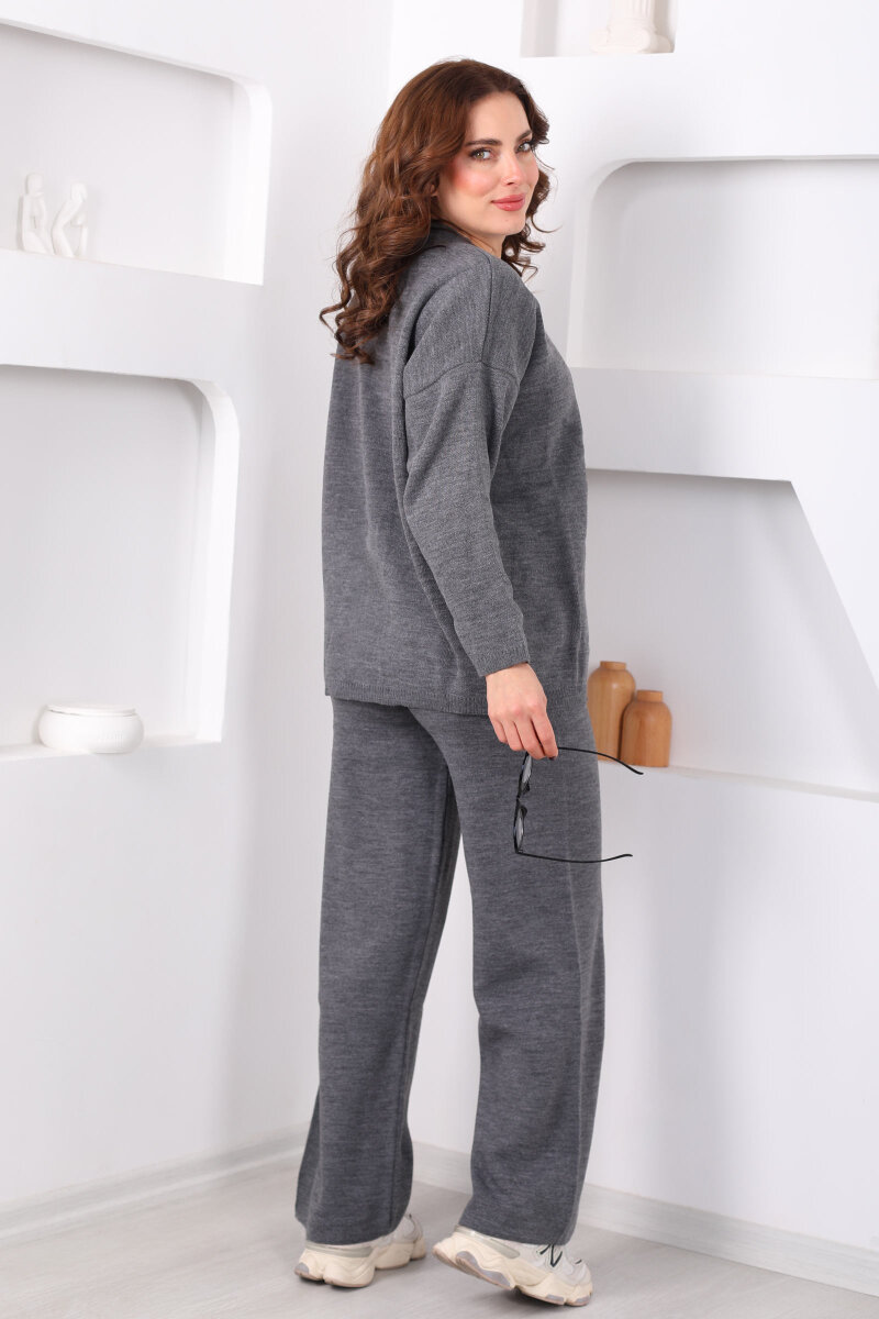 Bisiklet Yaka Salaş Füme Kadın Triko Takım - 5