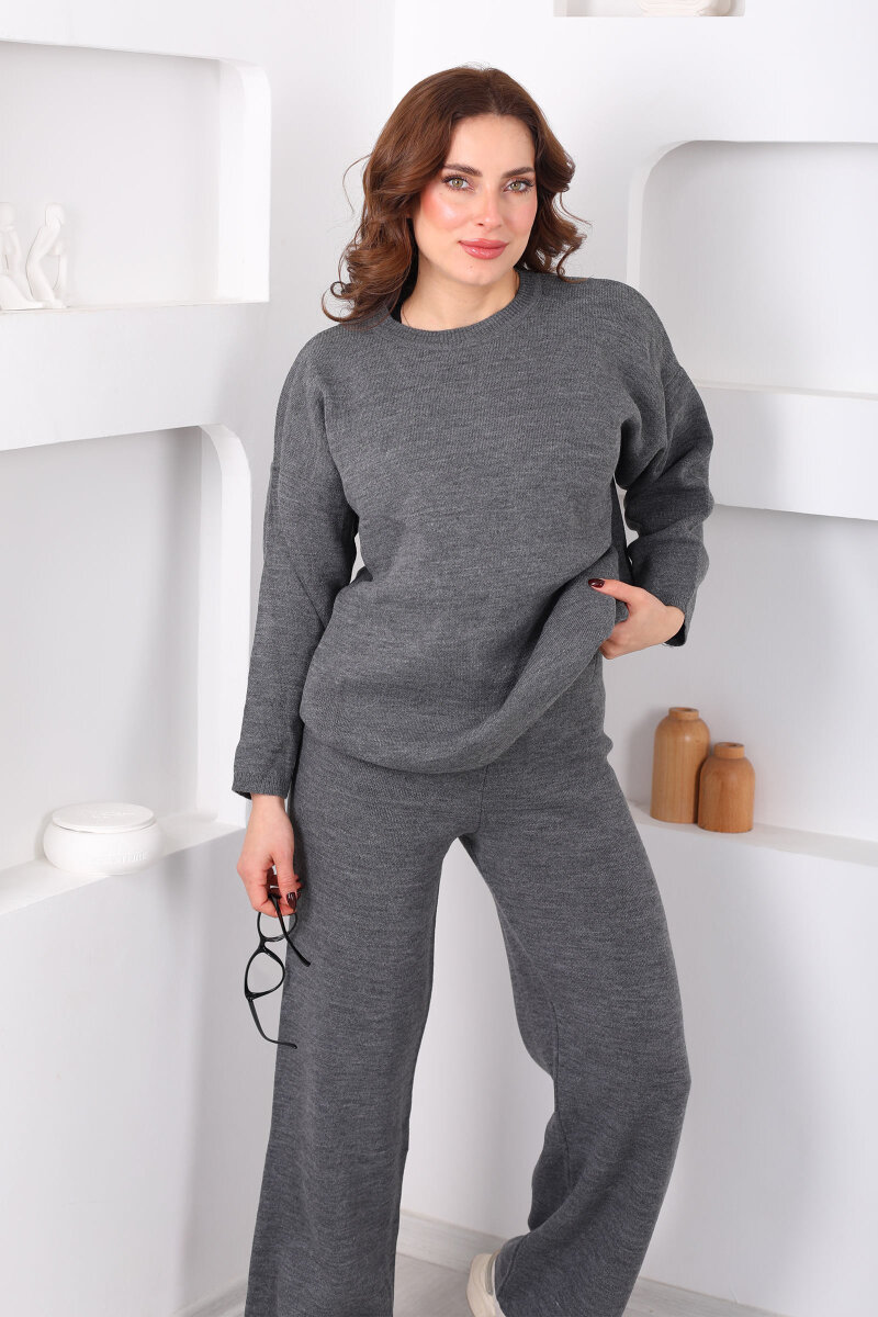 Bisiklet Yaka Salaş Füme Kadın Triko Takım - 4