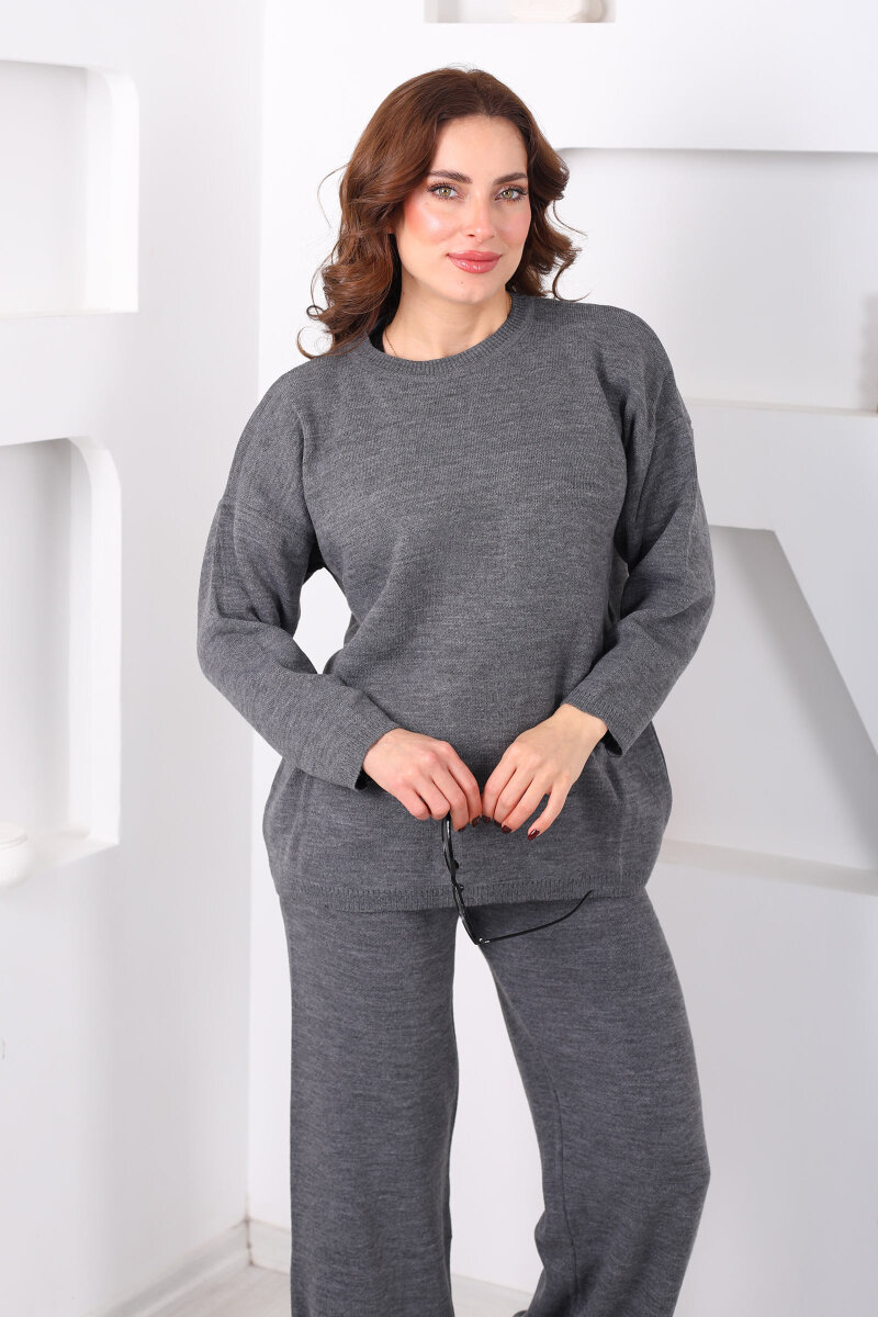 Bisiklet Yaka Salaş Füme Kadın Triko Takım - 6