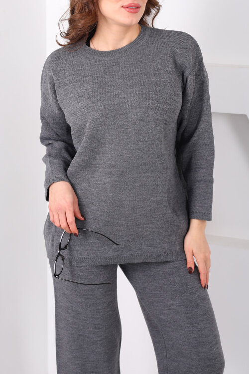 Bisiklet Yaka Salaş Füme Kadın Triko Takım - Berox (1)