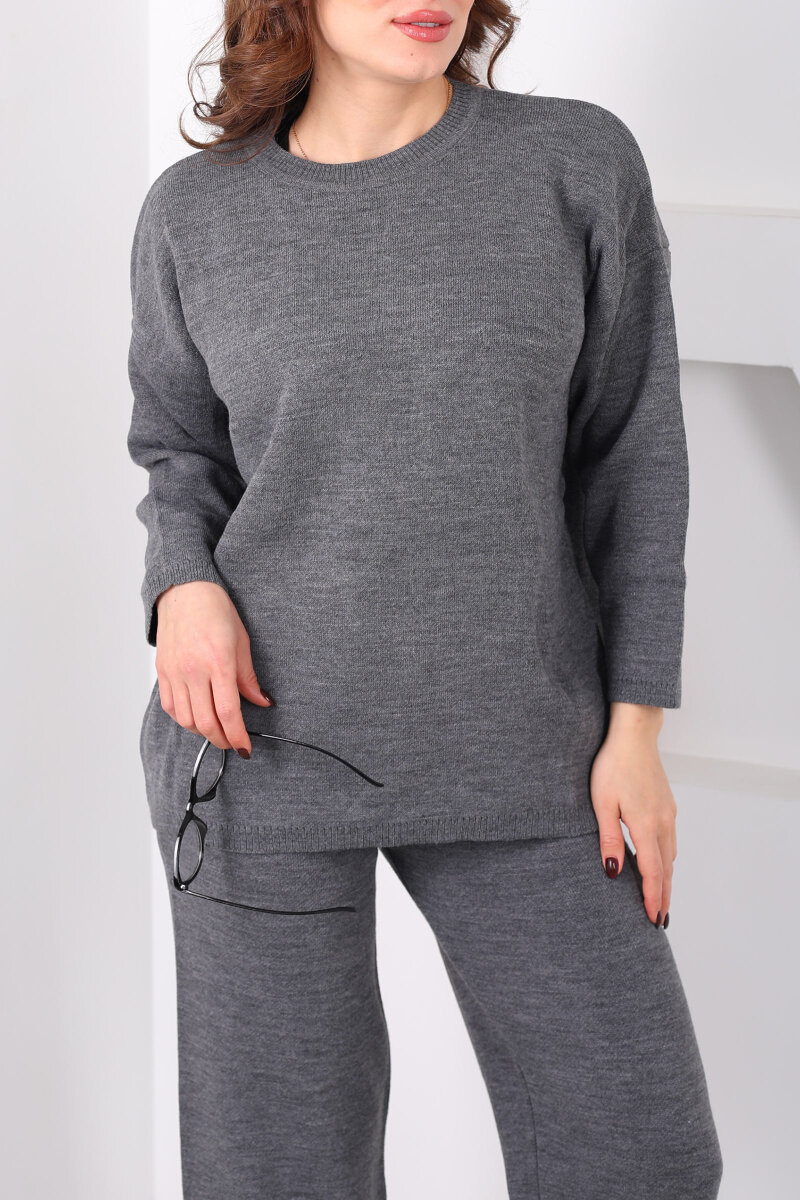 Bisiklet Yaka Salaş Füme Kadın Triko Takım - 2