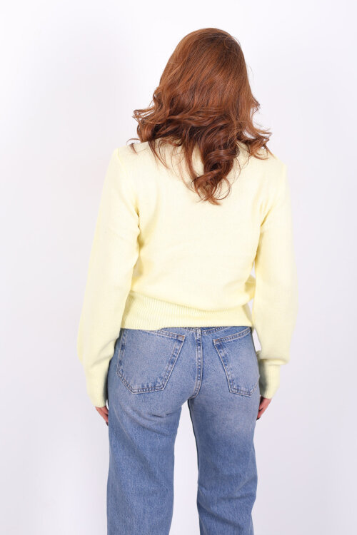 Bisiklet Yaka Sarı Kadın Triko Kazak - 4